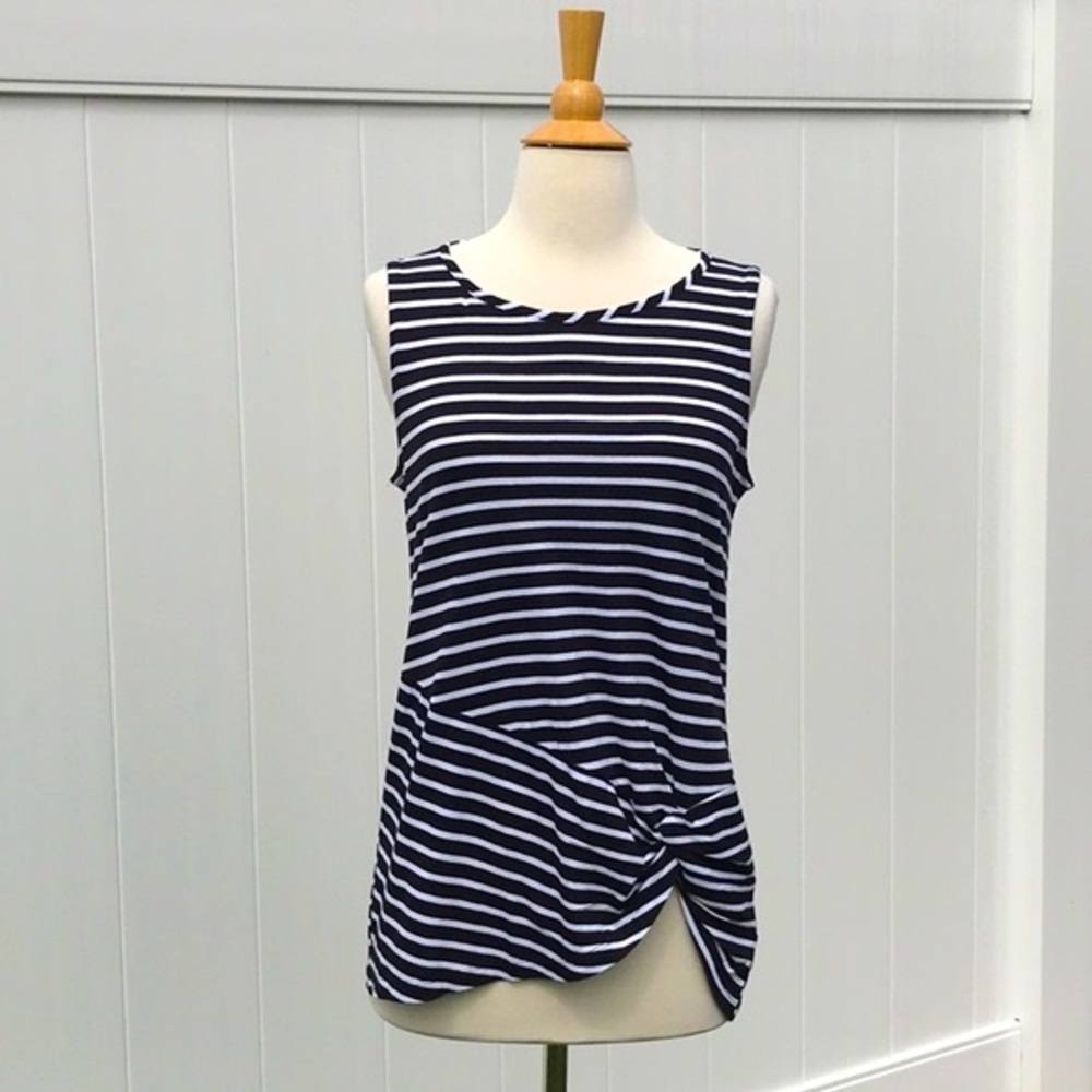 NWT Jones New York Signature Black & White Striped Sleeveless Tunic Top Size Med